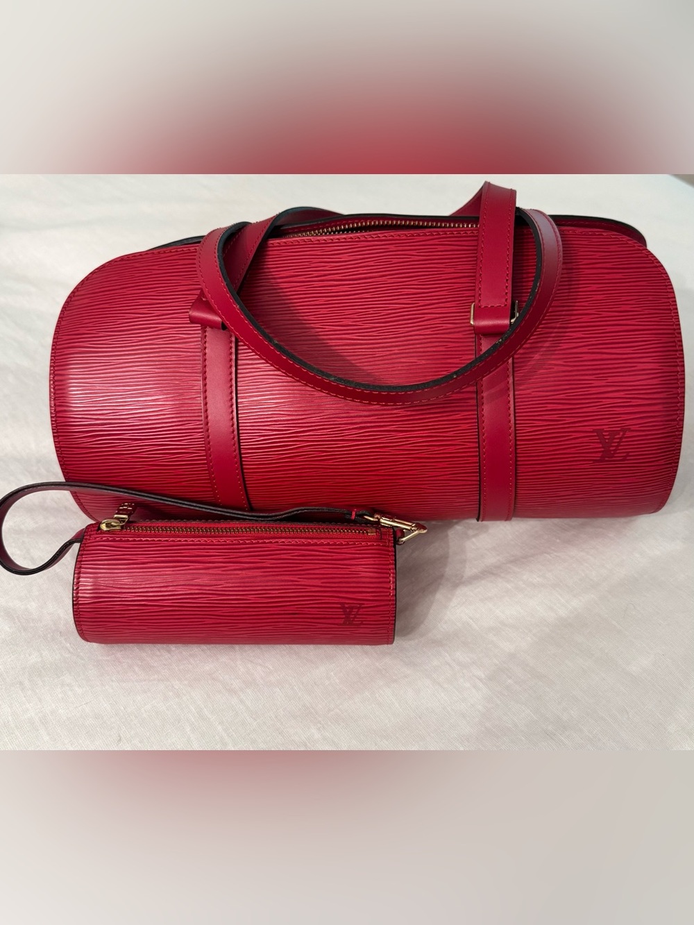 Louis Vuitton Epi Soufflet Barrel bag with Matching mini Soufflet